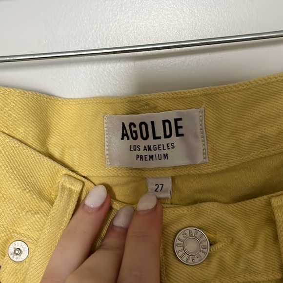 Agolde Riley High-Rise Cropped Yellow Denim Pants Size 27 - Picture 6 of 13